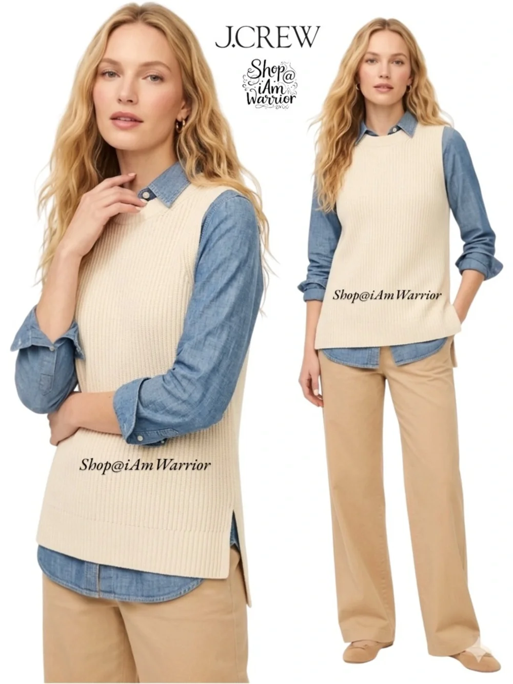 J.Crew sleeveless ribbed tunic sweater in cream *shop@iamwarrior